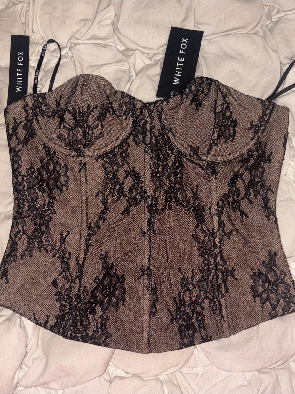 White Fox Boutique Black Lace Bustier with Nude Underlay